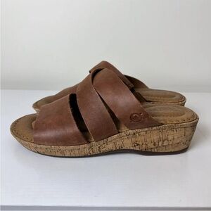 Born Boc Sandal Wedge Women's 8 M Brown Tan‎ Leather Comfort Slip-On